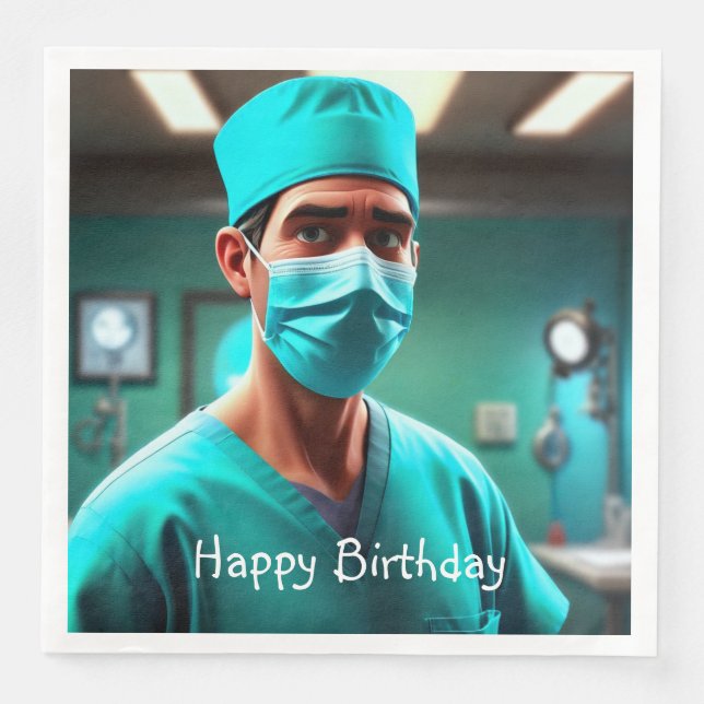 Serious Surgeon Birthday Napkin (Front)
