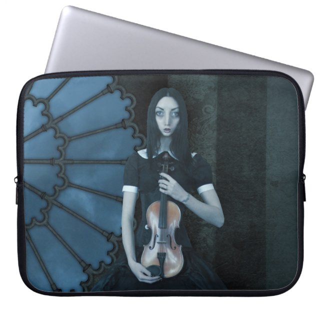 Serious Surreal Art of Gothic Victorian Violinist Laptop Sleeve (Front)
