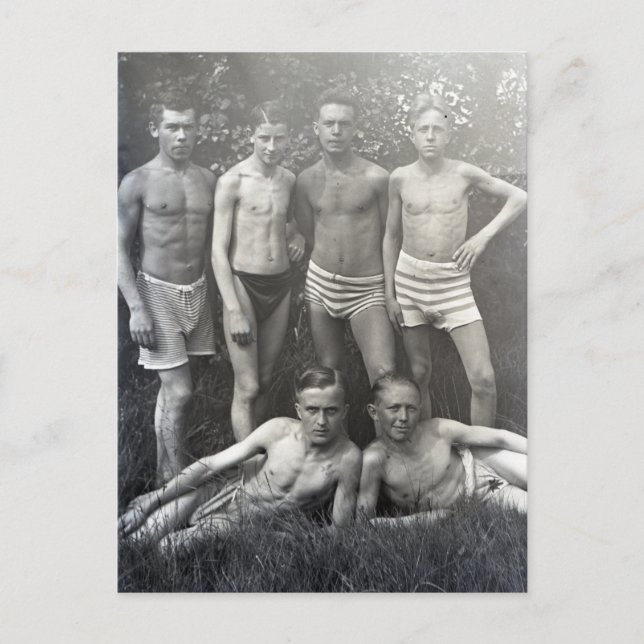 Serious Youths in Swimwear vintage photo Postcard (Front)