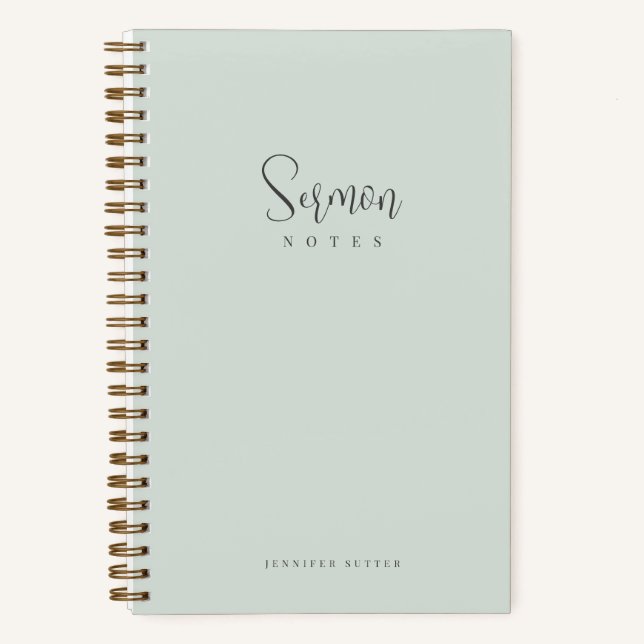 Sermon Notes Simple Minimal Mint Green Calligraphy Notebook (Front)