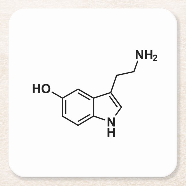 serotonin chemical formula science symbol elements square paper coaster (Front)