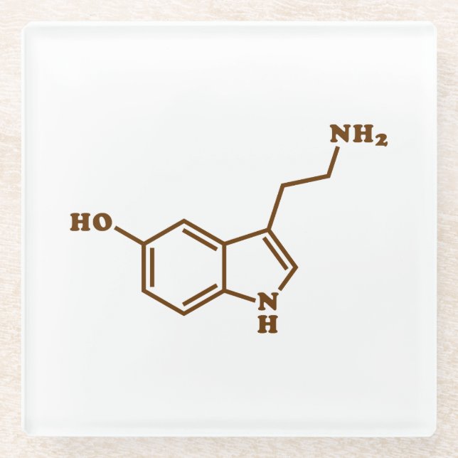 Serotonin Molecular Chemical Formula Glass Coaster (Front)