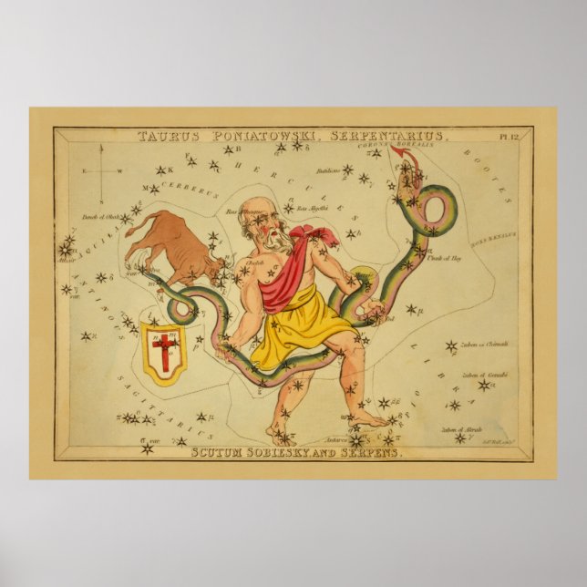 Serpens - Vintage Astronomical Star Chart Image (Front)