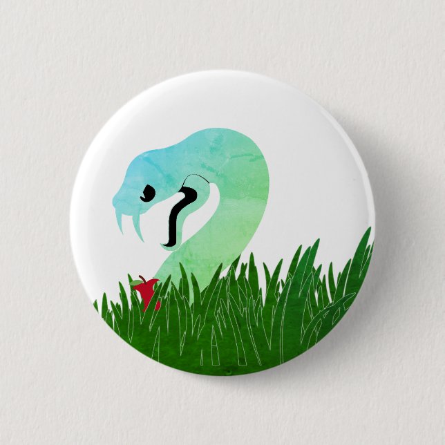 Serpent and apple pin/  6 cm round badge (Front)