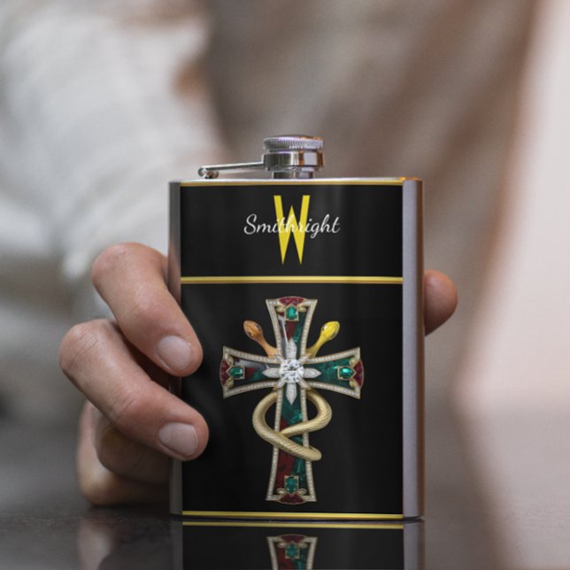Serpent Dance on Sacred Cross Hip Flask (Creator Uploaded)