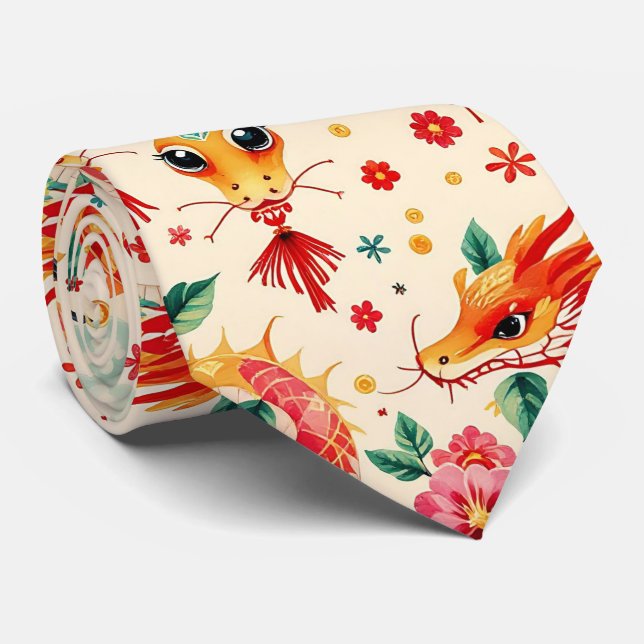 Serpent Dreams Chiness new year Tie (Rolled)