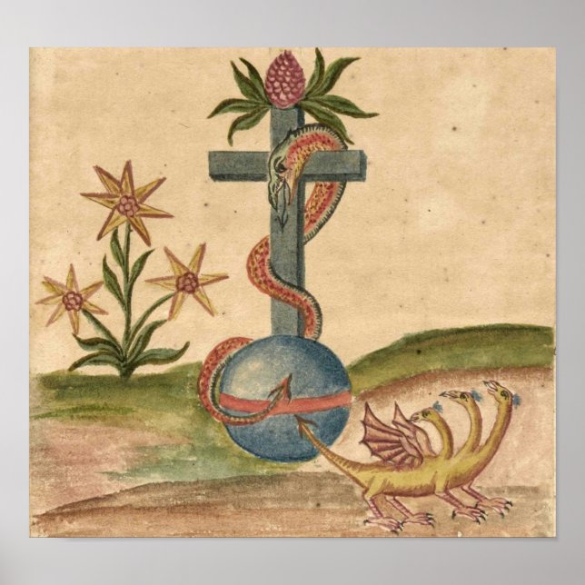 Serpent on Cross Orb From Clavis Artis Manuscript Poster (Front)