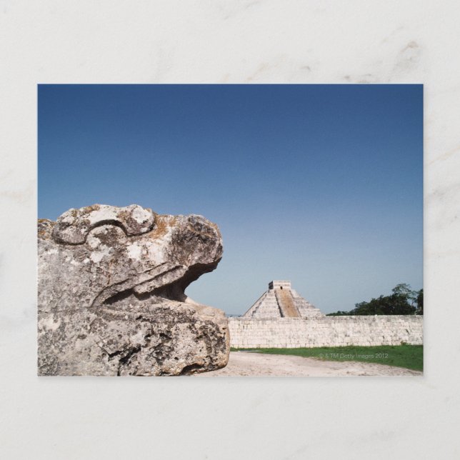 Serpent statue by pyramid in Mexico Postcard (Front)