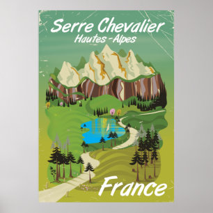 Serre Chevalier, France ski travel poster
