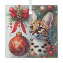 Serval Cat Glass Ornament