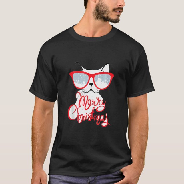 Serval Cat Xmas Tree Merry Christmas Cat Face Mask T-Shirt (Front)
