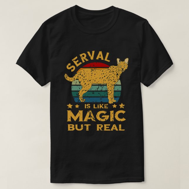 Serval Retro Magic But Real Serval Cat Wild Cat An T-Shirt (Design Front)