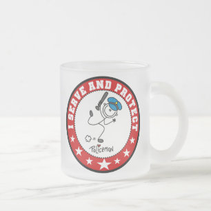 Serve and Protect Policeman Frosted Glass Coffee Mug