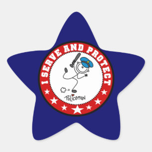 Serve and Protect Policeman Star Sticker