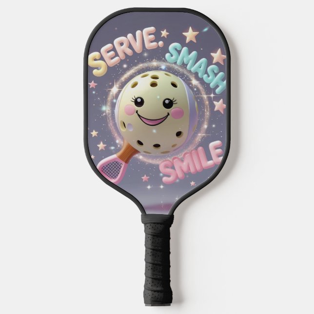 Serve. Smash. Smile. – Cute Kawaii Pickleball Desi Pickleball Paddle (Front)