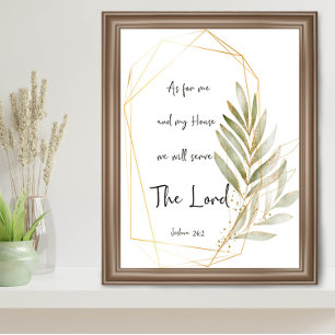Serve the Lord  Green leaves and gold frame Poster