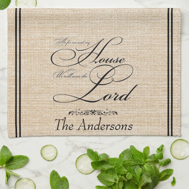 Serve the Lord personalised linen look Tea Towel (Folded)
