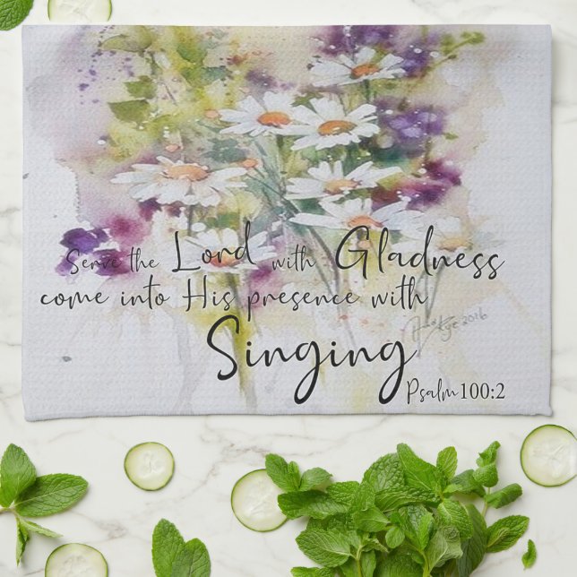 Serve the Lord with gladness floral  Tea Towel (Folded)