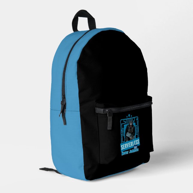 Serverless Funny Monkey Developer Humour Printed Backpack (Back Corner Left)