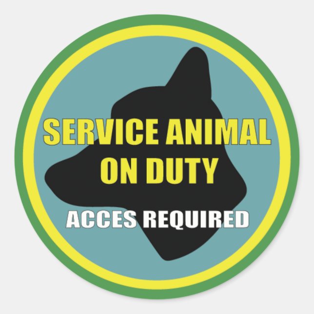 SERVICE ANIMAL OD DUTY DOG CLASSIC ROUND STICKER (Front)