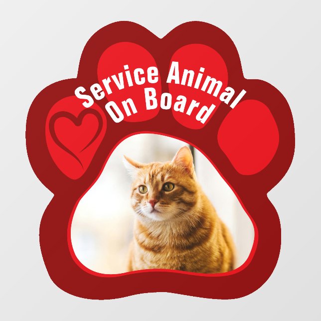 Service Animal On Board Paw Print Photo Cat Window Cling (Sheet)