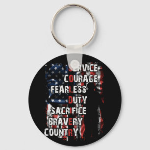 Service Courage Fearless Sacrifice Bravery Country Key Ring