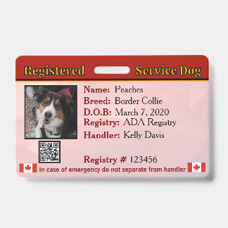 Service Dog Canada Badge ID Badge