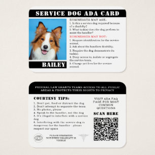 Service Dog Card Photo ID Badge Etiquette ADA