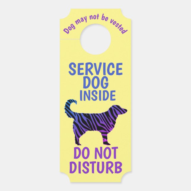 Service Dog Hotel Room Door Hanger yellow  (Front)