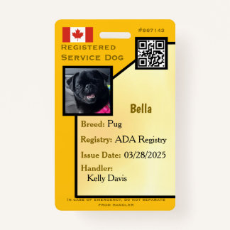 Service Dog ID Card yellow vertical  Badge ID Badge
