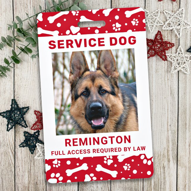 Service Dog ID Personalised Red Paw Prints Photo Badge (Creator Uploaded)