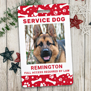 Service Dog ID Personalised Red Paw Prints Photo ID Badge