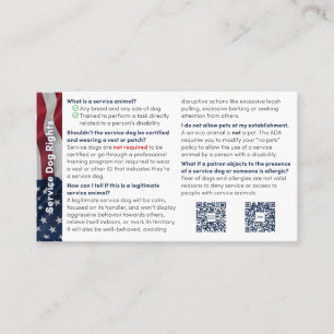 Service Dog Info Card: Quick Facts Business Card