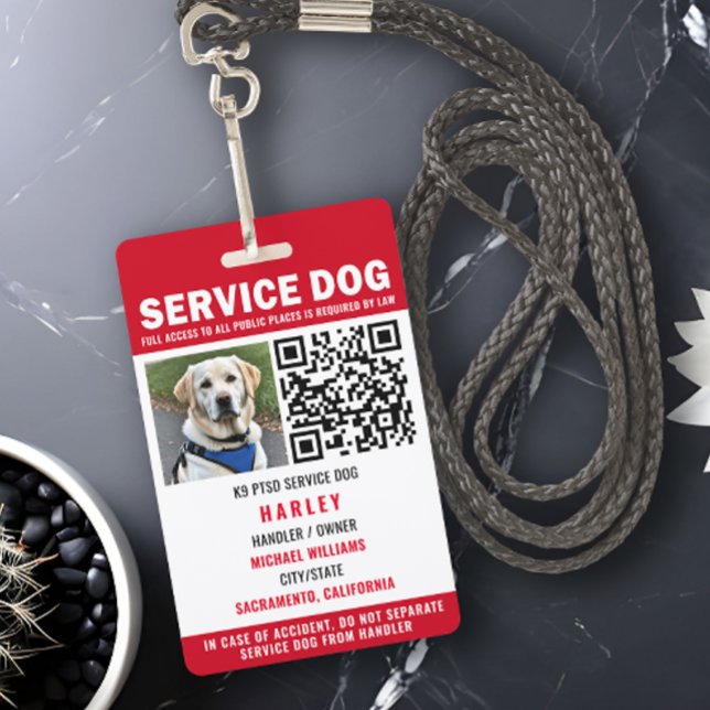 Service Dog Modern QR Code Red & White  ID Badge (Creator Uploaded)