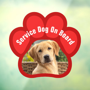 Service Dog On Board Paw Print Photo Red Window Cling