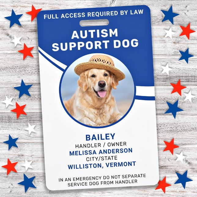 Service Dog Personalised Autism Support Dog Photo ID Badge (Creator Uploaded)