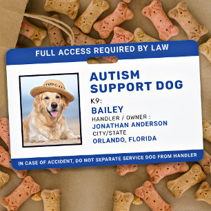 Service Dog Personalised Photo Autism Support Dog ID Badge