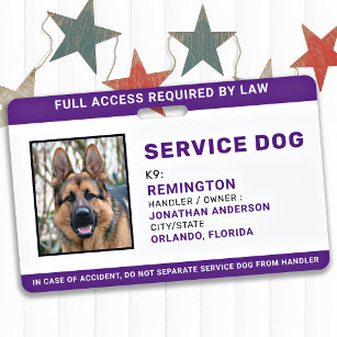 Service Dog Personalised Simple Photo ID Badge