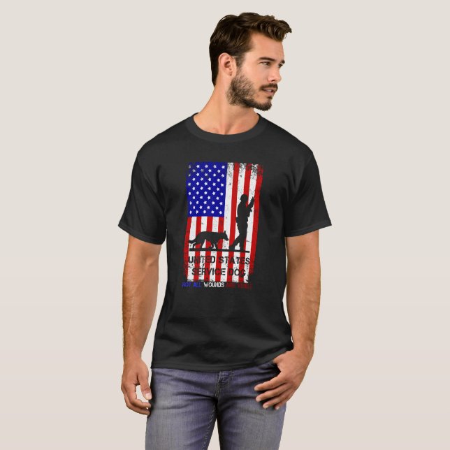 Service Dog PTSD Awareness US Veteran T-Shirt (Front Full)