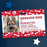 Service Dog Red Paw Prints Personalised Photo ID