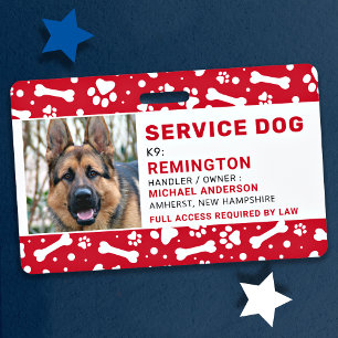 Service Dog Red Paw Prints Personalised Photo ID Badge