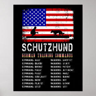 Service Dog Schutzhund German Training Commands Poster