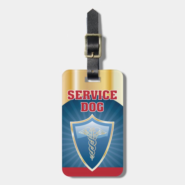 Service Dog tag Gold Blue Red with Symbol (Front Vertical)