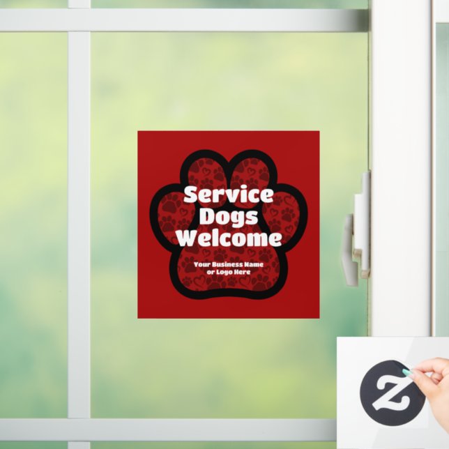 Service Dogs Welcome Pet PawPrint Custom Business Window Cling (Home)