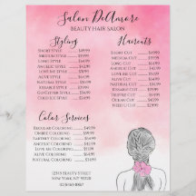 Service Menu Girl w/ Braid Pink Watercolor 
