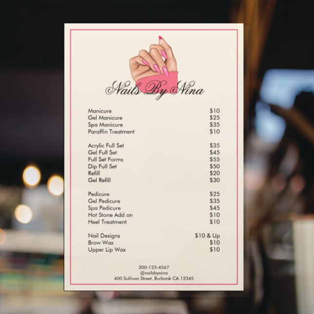 Service Price List l Nail Artist Beauty Salon Window Cling (Creator Uploaded)