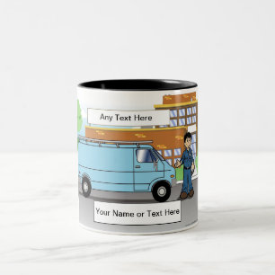 Service Van Blue, Contractor - Male Cartoon Two-Tone Coffee Mug