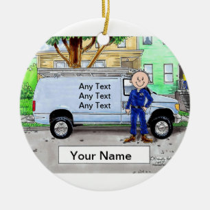 Service Van, Blue - Male Ceramic Tree Decoration