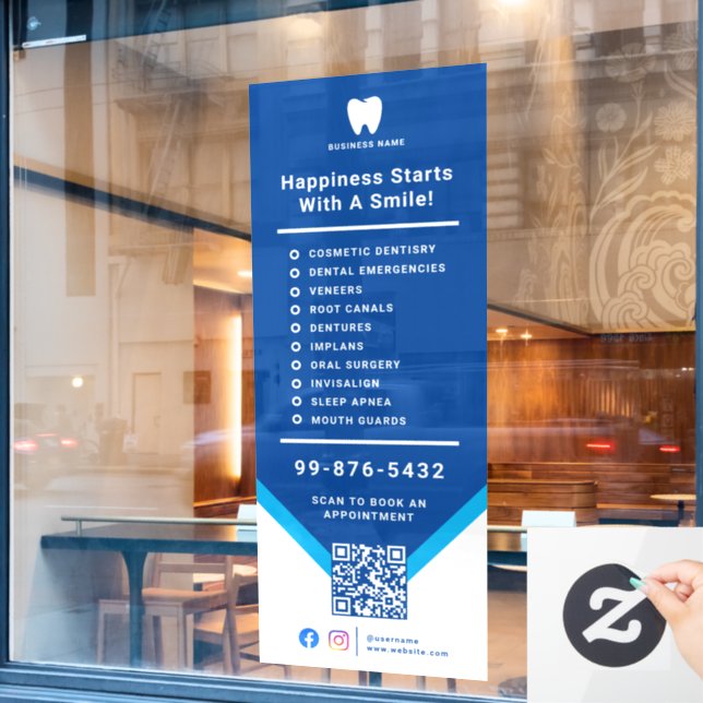  Services Dentist | Business Logo QR Code Window Cling (Cafe Window)