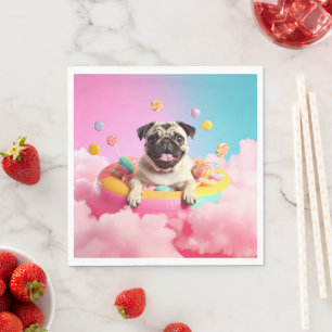 Serviette - Süßer Mops im Zuckerwattehimmel Napkin